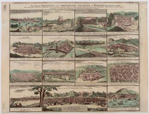 Várias perspectivas das principais cidades da Pérsia
